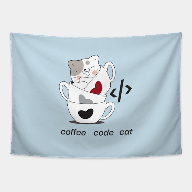 coffee code cat - meow Tapestry by Meow Meow Cat