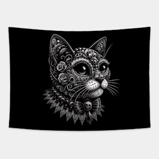 Black Cat Sugar Skull Tapestry