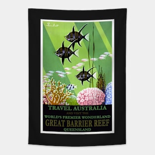 Restored Vintage Visit Australia and the Great Barrier Reef Travel Poster Tapestry