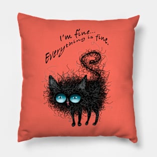 Scruffy Funny Black Cat Pillow