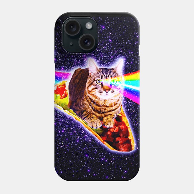 Rainbow Laser Eyes Galaxy Cat Riding Taco Phone Case by Random Galaxy