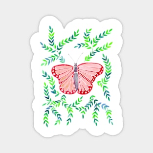 Watercolor Butterfly - Coral Magnet