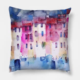 The colored houses in Portofino Pillow