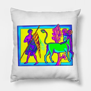 Bad Medieval Art Concerning Sorta Cow Goat Thing Fart 90s Retro Frank Feel Pillow