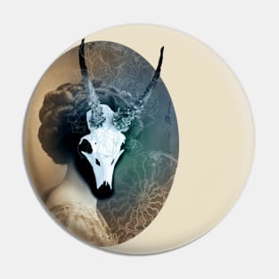 Lady Wendigo Blue Horned Goddess Ammonite Background Pin