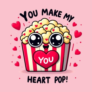 Cute Popcorn cartoon with hearts - Valentine T-Shirt