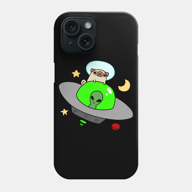 Space Pug Riding a UFO Phone Case by saradaboru