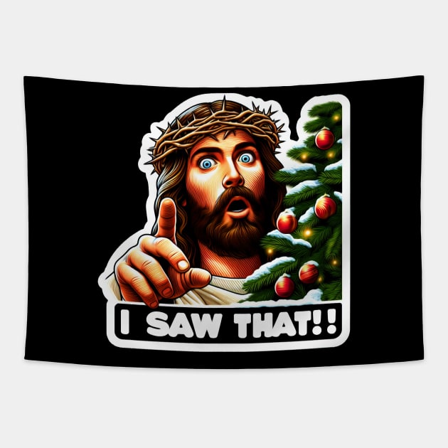 I SAW THAT Jesus meme Crown of Thorns Christmas Tree Tapestry by Plushism