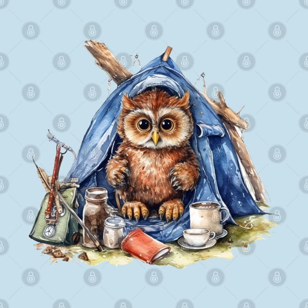 Watercolor Camping Owl #2 by Chromatic Fusion Studio