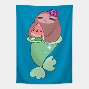 Watermelon Mermaid Sloth Tapestry