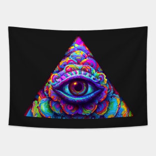 Psychedelic Rainbow Neon Eye Emblem Tapestry