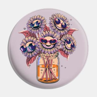 Groovy Sunflowers in a Jar - Bohemian Chic Artwork Pin