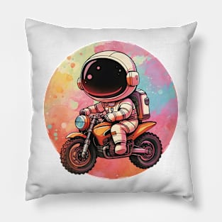 Cute Astronaut Riding Motorbike Design Pillow