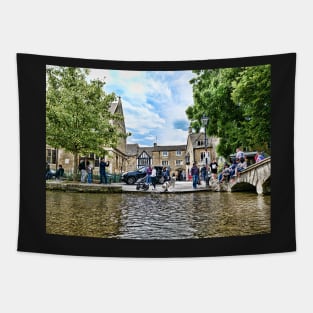Japanese Akita dog in the river, Bourton-on-the-Water village Tapestry