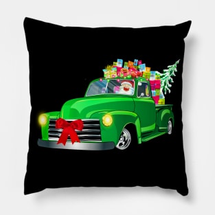 Merry Christmas Santa Green Car & Gifts Pillow