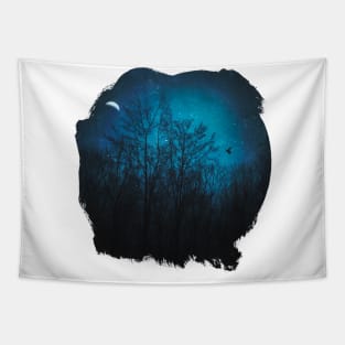 Moody Trees - Night Scene With Tree Silhouettes and Half Moon Tapestry