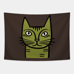 Quirky Green Cat - Midcentury Illustration Tapestry