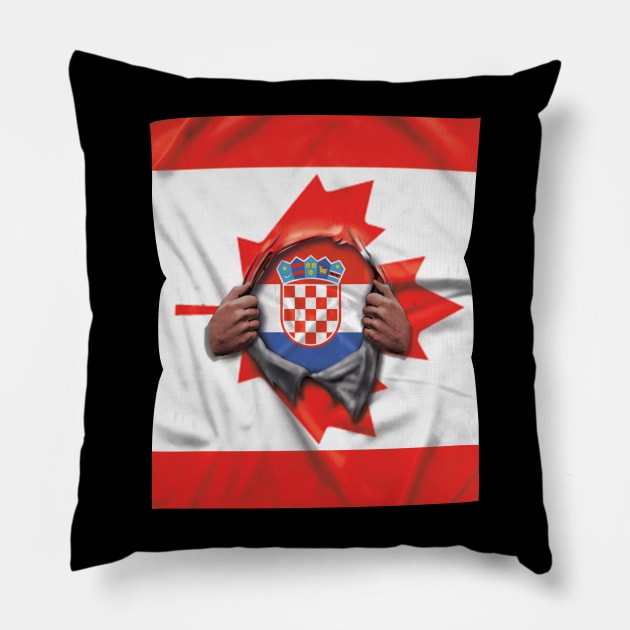 Croatia Flag Canadian Flag Ripped Open - Gift for Croatian From Croatia Pillow by Country Flags