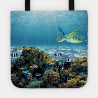 Aquatic Coral Reef Background Tote