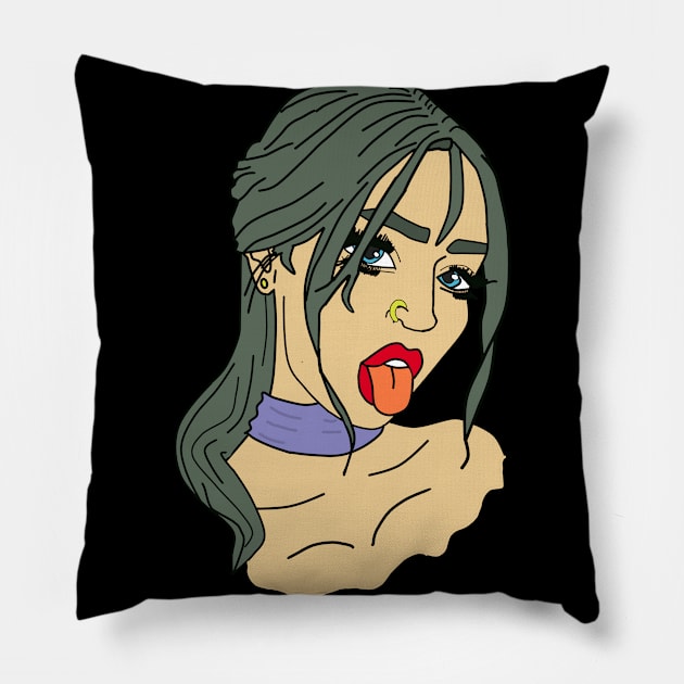 bad girl tongue out Pillow by FromBerlinGift