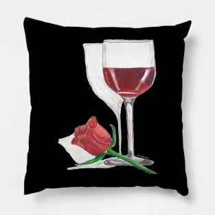 Love is in the Air Wine Glass and Rose Hand Drawn Design Pillow