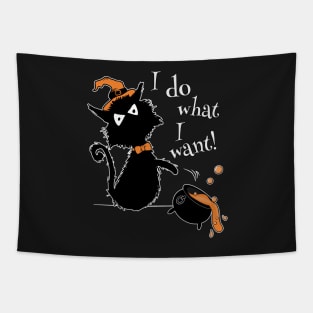 Funny Halloween Black Cat Saying I Do What I Want Tapestry