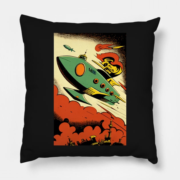 Retro Sci-Fi Rocket! Pillow by GaudaPrime31