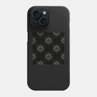 Golden sun on black Phone Case