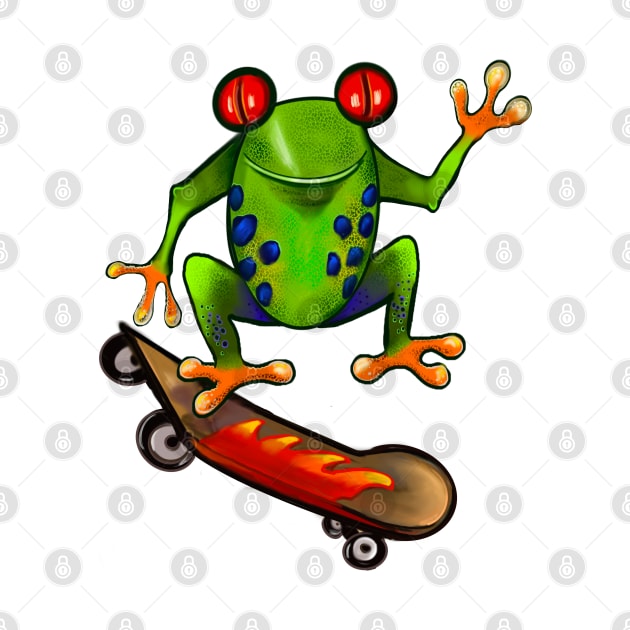 Cute Funny Frog Red eyed tree Frog on a skateboard Froggy toad toads Skating Frogs for Frog lovers by Artonmytee