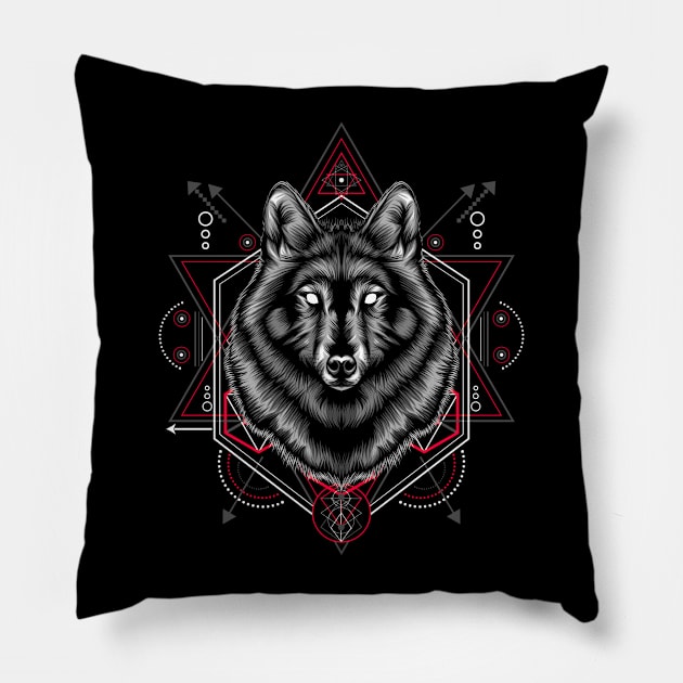 The Wolf sacred geometry Pillow by secondsyndicate