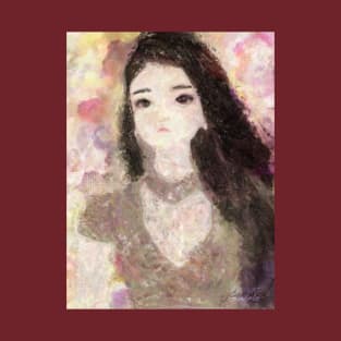 Girl's Portrait with Long Hair Impressionist Painting T-Shirt