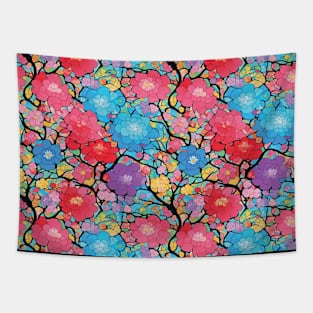 seamless tiled colorful floral trees abstract soft paint Japanese style unique Tapestry