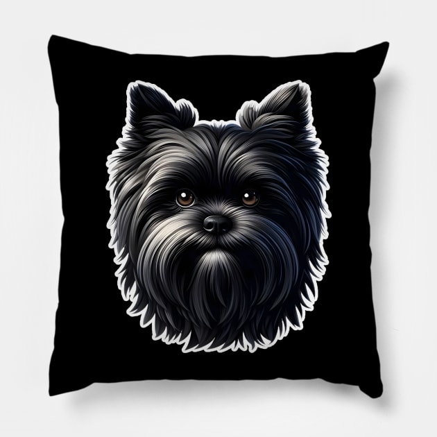 Head affenpinscher dog pet portrait cartoon vector illustration Pillow by art poo