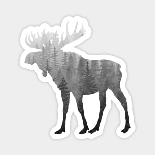 Misty Forest Moose - Black & White Magnet