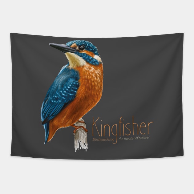 Kingfisher bird - Wildlife observation - birs illustration Tapestry by OutfittersAve