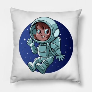 girl astronaut in weightlessness floats in space Pillow