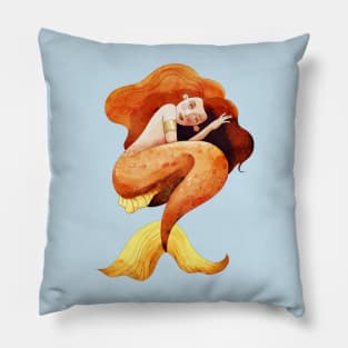 Orange Mermaid in the Deep Pillow