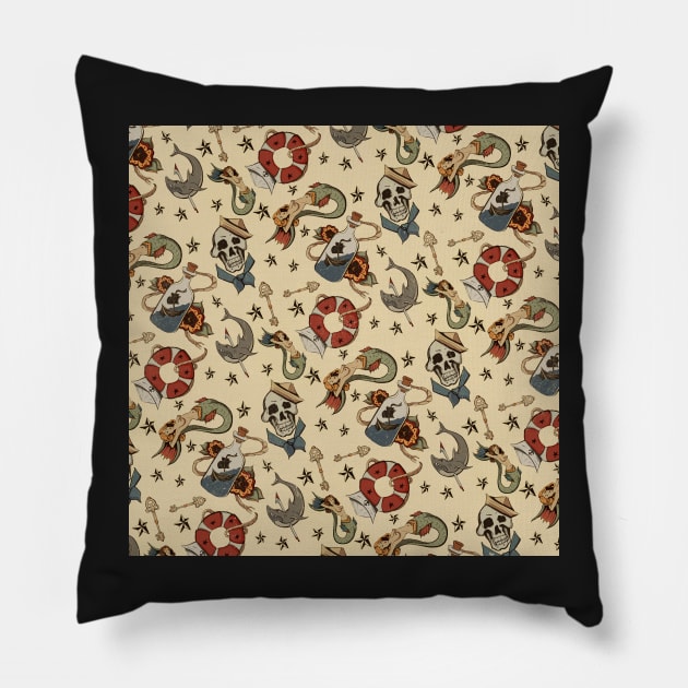 Navy Sailor Tattoo Repeating Pattern Pillow by IrenesGoodies