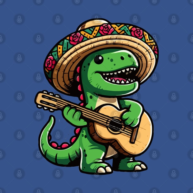 Cinco De Mayo Dinosaur Playing Guitar by Illustradise