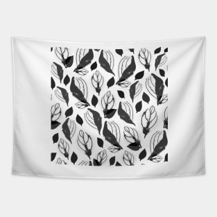 Black and White Basil Leaf Pattern Tapestry