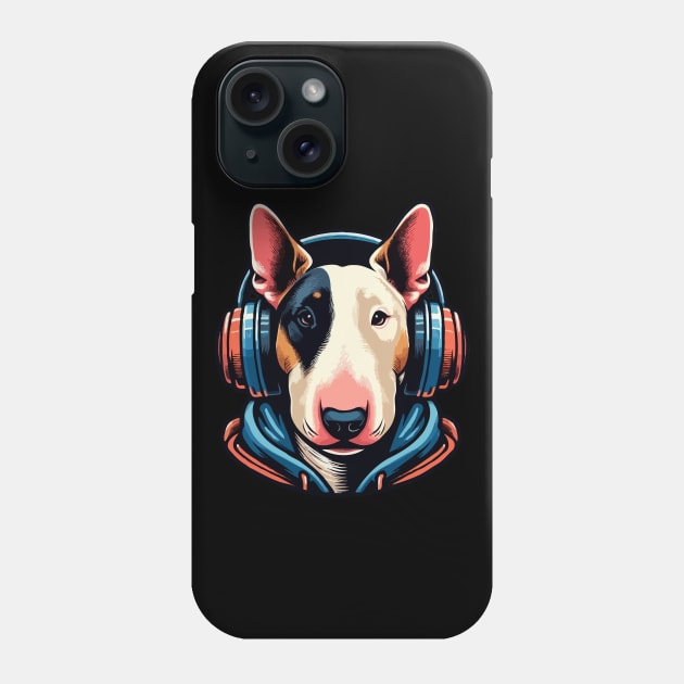 Cool Bull Terrier With Headphone Phone Case by MoDesigns22 