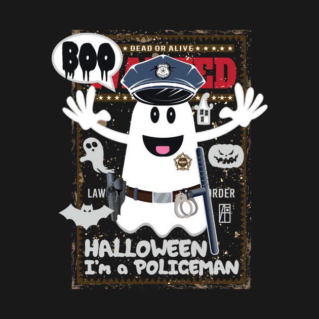 BOO Policeman dressed as a GHOST - cute Halloween by ArtProjectShop