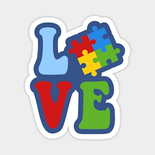 Love written with puzzle piece for autism awareness Magnet