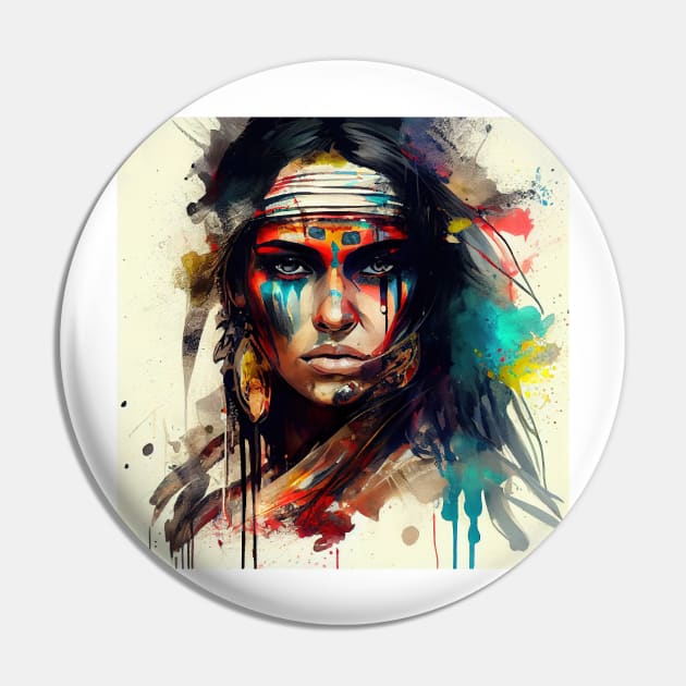 Powerful American Native Woman #2 Pin by Chromatic Fusion Studio