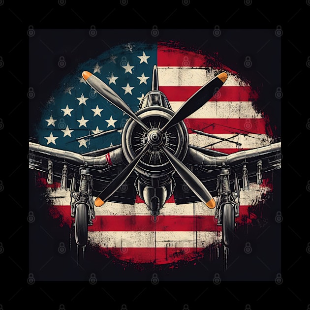 F4U Corsair WW2 airplane US Flag WWII Warbird by Storeology