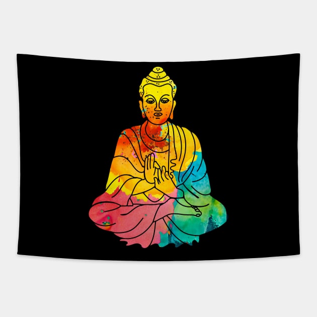 Sitting Buddha Psychedelic Watercolor Style Tapestry by fizzyllama