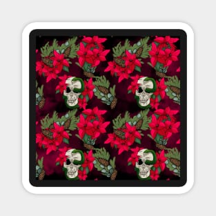 Gothic Pagan Holiday Skulls, Snakes, and Poinsettia Black and Red Magnet