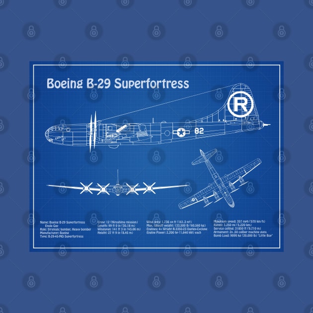 Boeing B-29 Superfortress Enola Gay - Airplane Blueprint - AD by SPJE Illustration Photography