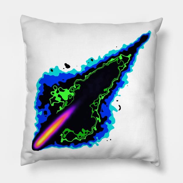 Impact Event | Radioactive Inferno Asteroid Blue Green Black Pillow by aRtVerse