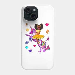 Afro hair Princess on a unicorn pony - black girl with curly afro hair on a horse. Black princess Phone Case